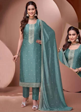 Blue and Grey Silk Readymade Style with Embroidered Work for Mehndi