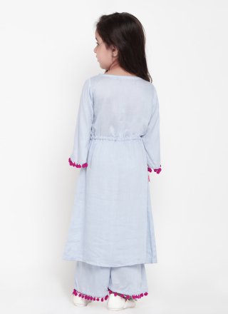 Blue and Magenta Cotton Embroidered Work Designer Kurti for Festival