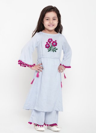 Blue and Magenta Cotton Embroidered Work Designer Kurti for Festival