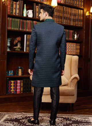 Blue and Sea Green Imported Indo Western with Buttons and Fancy Work for Men