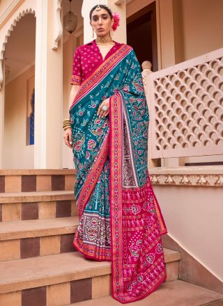Blue and Teal Silk Traditional Saree