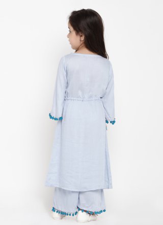 Blue and Turquoise Cotton Embroidered Work Casual Kurti for Kid