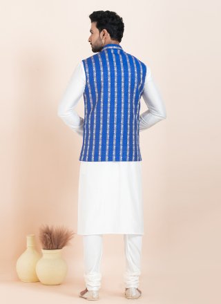 Blue and Wine Banarasi Silk Jacquard Work Kurta Payjama with Jacket for Men