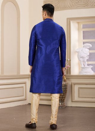 Blue Art Banarasi Silk Hand Work Kurta Pyjama for Ceremonial