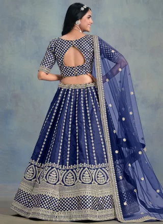 Blue Art Silk Embroidered and Sequins Work Lehenga Choli for Ceremonial