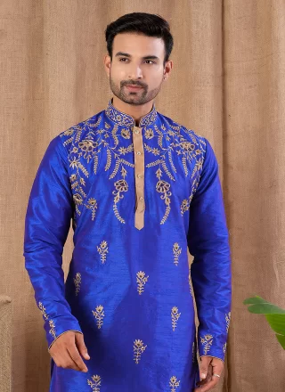 Blue Art Silk Kurta Pyjama