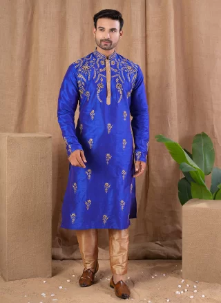 Blue Art Silk Kurta Pyjama