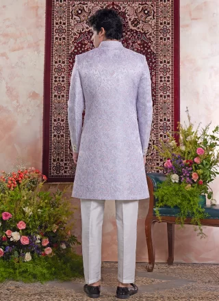 Blue Banarasi Jacquard Jacquard Work Indo Western for Ceremonial