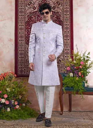 Blue Banarasi Jacquard Jacquard Work Indo Western for Ceremonial