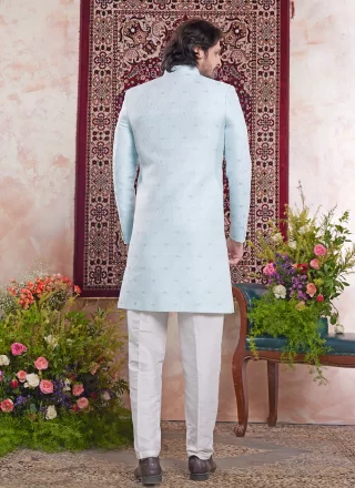 Blue Banarasi Jacquard Jacquard Work Indo Western for Ceremonial