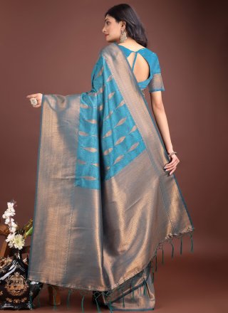 Blue Banarasi Silk Classic Saree with Weaving Work for Women