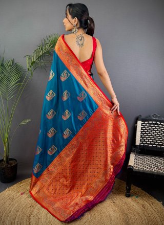 Blue Banarasi Silk Designer Saree