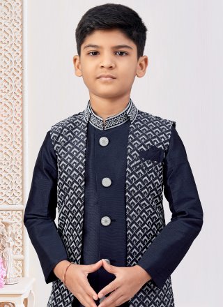 Blue Banarasi Silk Indo Western with Machine Embroidery Work