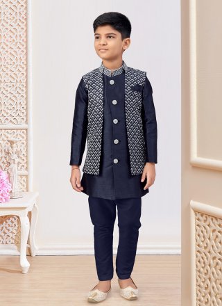 Blue Banarasi Silk Indo Western with Machine Embroidery Work