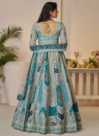 Blue Banarasi Silk Lehenga Choli with Embroidered, Sequins, Stone, Thread and Zari Work