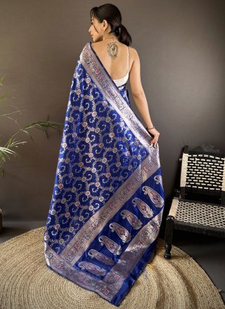 Blue Banarasi Silk Trendy Saree with Weaving and Zari Work