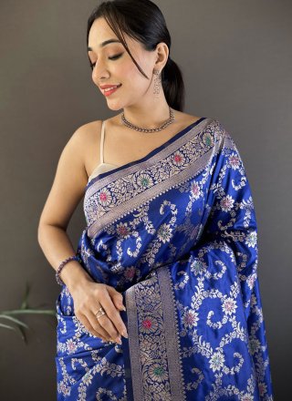 Blue Banarasi Silk Trendy Saree with Weaving and Zari Work