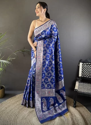Blue Banarasi Silk Trendy Saree with Weaving and Zari Work