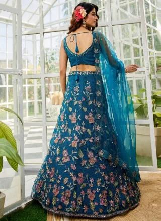 Blue Beads and Embroidered Work Net Bollywood Lehenga Choli