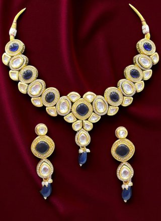Blue Beads and Stone Work Necklace Set