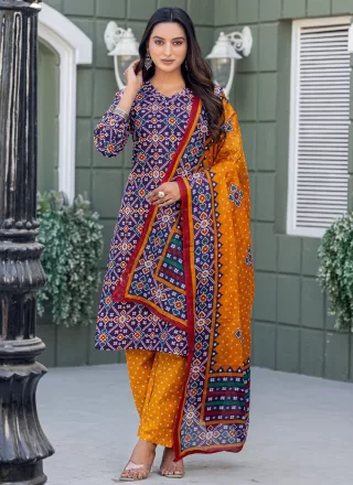 Blue Blended Cotton Readymade Salwar Suit