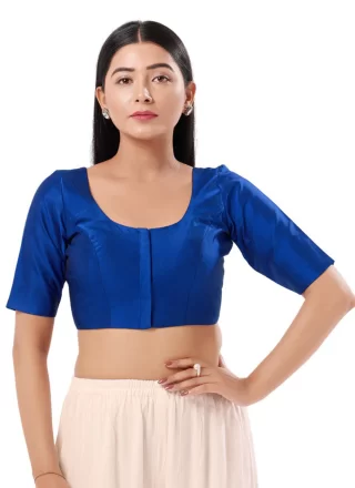 Blue Brocade Designer Blouse In Plain for Festival