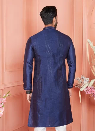 Blue Brocade Pintex Work Kurta Pyjama