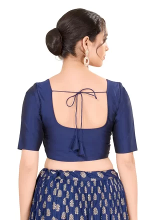 Blue Brocade Plain Work Designer Blouse