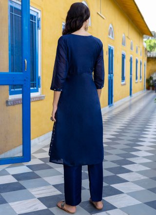Blue Chanderi Embroidered and Jacquard Work Readymade Salwar Suit