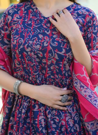 Blue Chanderi Salwar Suit with Print Work