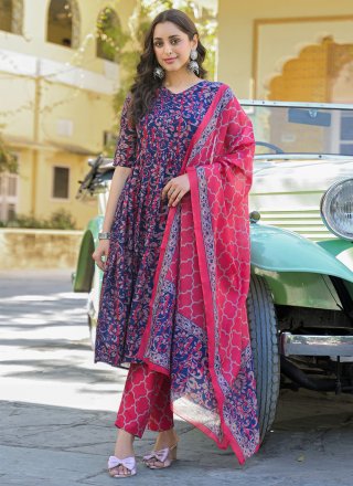 Blue Chanderi Salwar Suit with Print Work