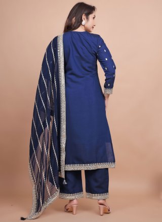 Blue Chanderi Silk Embroidered and Zari Work Readymade Salwar Suit
