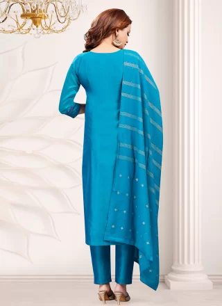 Blue Chanderi Silk Embroidered Work Salwar Suit