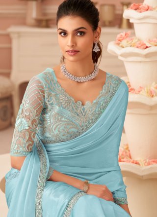 Blue Chiffon Contemporary Saree