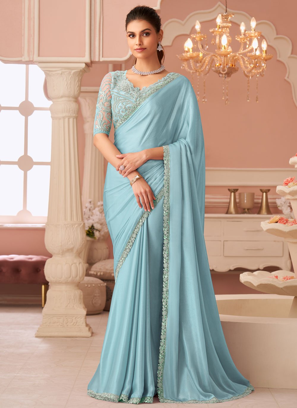 Buy Blue Chiffon Contemporary Saree Online 323565