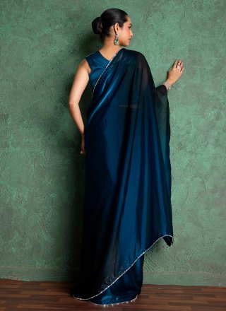 Blue Chiffon Contemporary Saree In Plain