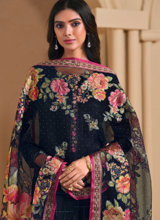 Blue Chiffon Salwar Suit with Embroidered Work for Ceremonial