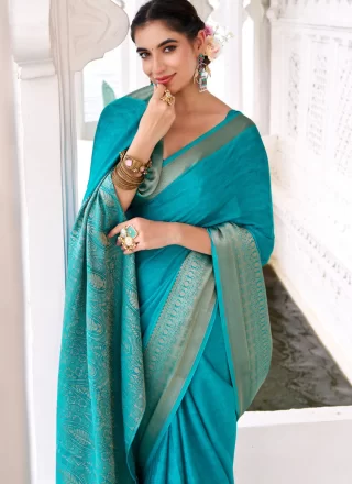 Blue Chinon Classic Sari with Weaving and Zari Work