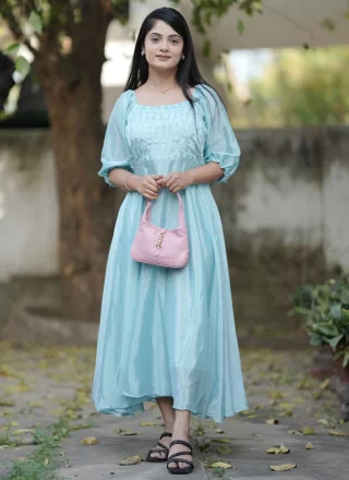 Blue Chinon Designer Kurti