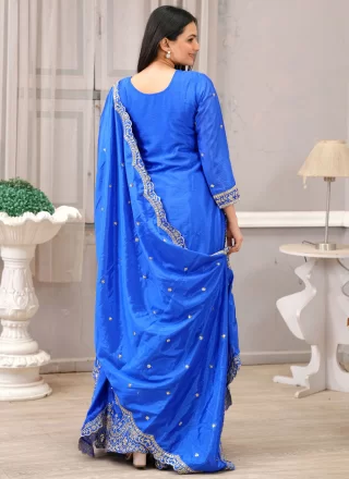 Blue Chinon Palazzo Salwar Suit