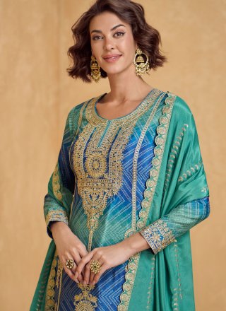 Blue Chinon Salwar Suit