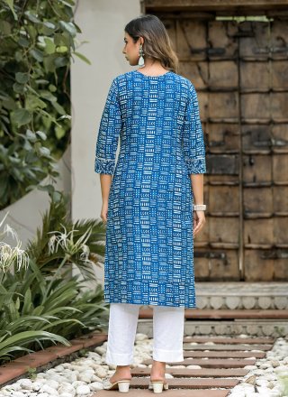 Blue Cotton Casual Kurti