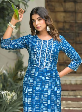 Blue Cotton Casual Kurti