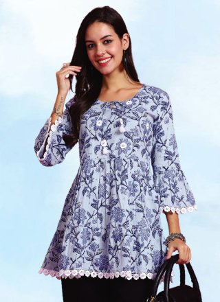 Blue Cotton Designer Kurti