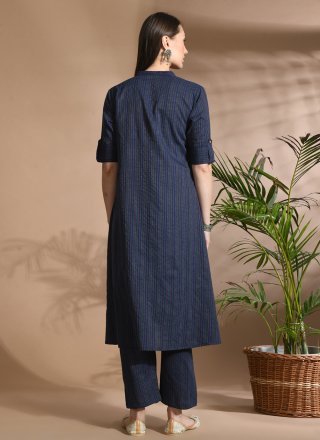 Blue Cotton Designer Kurti with Buttons Work