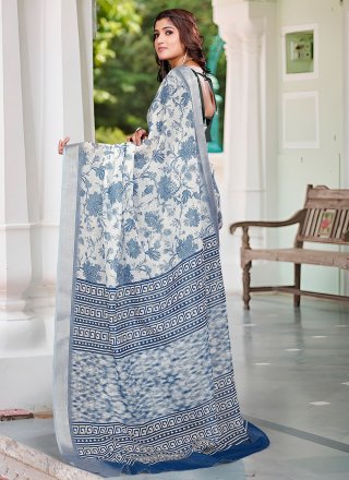 Blue Cotton Designer with Work