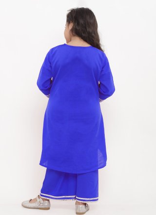 Blue Cotton Embroidered Work Casual Kurti