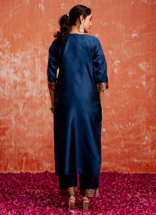 Blue Cotton Embroidered Work Salwar Suit for Engagement