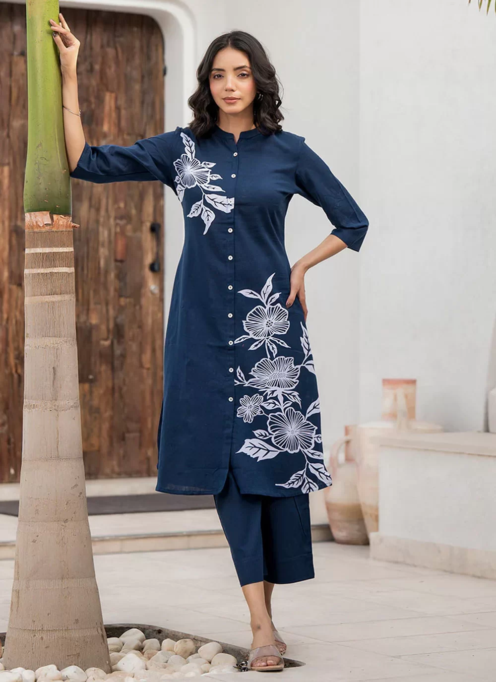 Printed Kurti Designer Party Wear Kurtis Online Blue Cotton Print