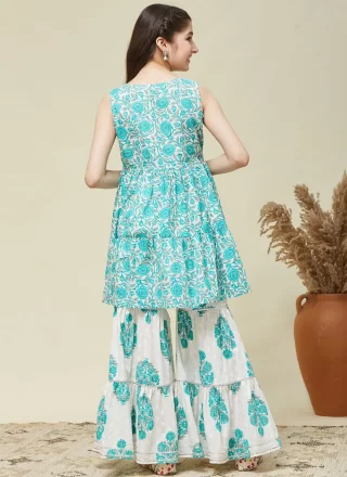 Blue Cotton Readymade Salwar Suit